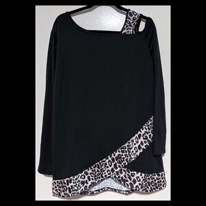SHEIN Womens Black Leopard Print One Shoulder Long Sleeve Casual Top XL/12 NWOT